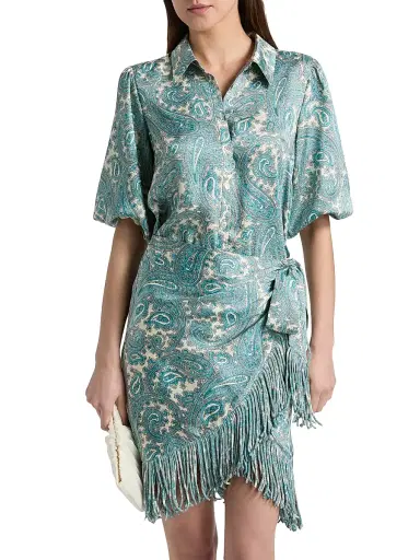 Cinq à Sept Women's Hendrix Paisley Fringed Wrap Minidress - Gardenia Blue Graphite - Size 14 | Thumbnail 3 Cinq à Sept Women's Hendrix Paisley Fringed Wrap Minidress - Gardenia Blue Graphite - Size 14 | Thumbnail 3