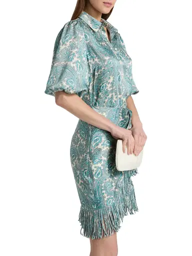 Cinq à Sept Women's Hendrix Paisley Fringed Wrap Minidress - Gardenia Blue Graphite - Size 14 | Thumbnail 4 Cinq à Sept Women's Hendrix Paisley Fringed Wrap Minidress - Gardenia Blue Graphite - Size 14 | Thumbnail 4