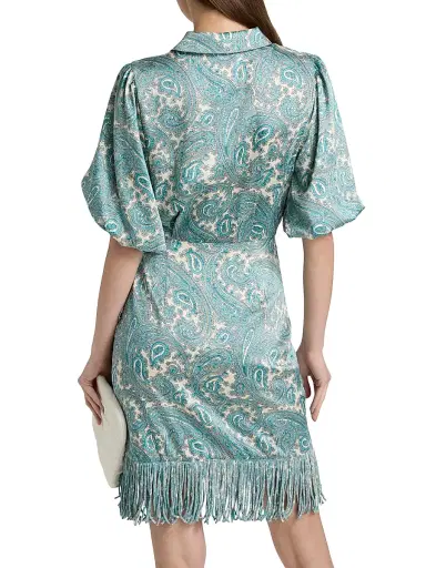 Cinq à Sept Women's Hendrix Paisley Fringed Wrap Minidress - Gardenia Blue Graphite - Size 14 | Thumbnail 5 Cinq à Sept Women's Hendrix Paisley Fringed Wrap Minidress - Gardenia Blue Graphite - Size 14 | Thumbnail 5