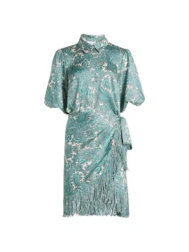 Cinq à Sept Women's Hendrix Paisley Fringed Wrap Minidress - Gardenia Blue Graphite - Size 14 | Thumbnail 1 Cinq à Sept Women's Hendrix Paisley Fringed Wrap Minidress - Gardenia Blue Graphite - Size 14 | Thumbnail 1