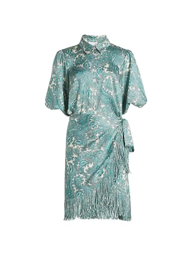 Women's Hendrix Paisley Fringed Wrap Minidress - Gardenia Blue Graphite