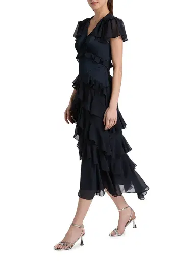Cinq à Sept Women's Tatum Tiered Ruffled Chiffon Midi-Dress - Navy - Size 12 | Thumbnail 2 Cinq à Sept Women's Tatum Tiered Ruffled Chiffon Midi-Dress - Navy - Size 12 | Thumbnail 2