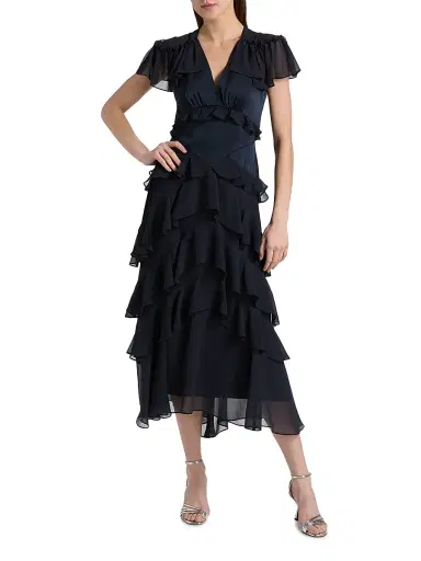 Cinq à Sept Women's Tatum Tiered Ruffled Chiffon Midi-Dress | Thumbnail 3