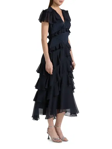 Cinq à Sept Women's Tatum Tiered Ruffled Chiffon Midi-Dress - Navy - Size 12 | Thumbnail 4 Cinq à Sept Women's Tatum Tiered Ruffled Chiffon Midi-Dress - Navy - Size 12 | Thumbnail 4