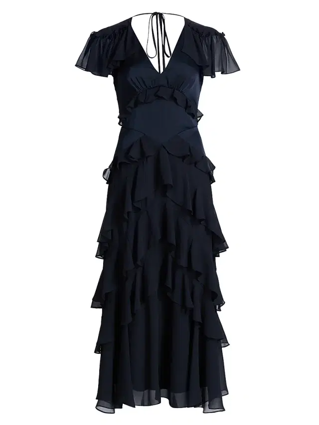 Women's Tatum Tiered Ruffled Chiffon Midi-Dress - Navy