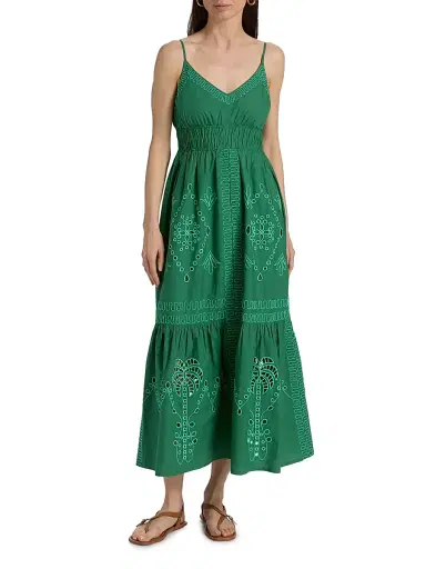 RAILS Women's Blair Eyelet-Embroidered Cotton A-Line Midi-Dress - Clover - Size XS | Thumbnail 2