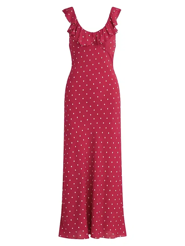 Women's The Blossom Ruffle Polka Dot Midi-Dress - Raspberry