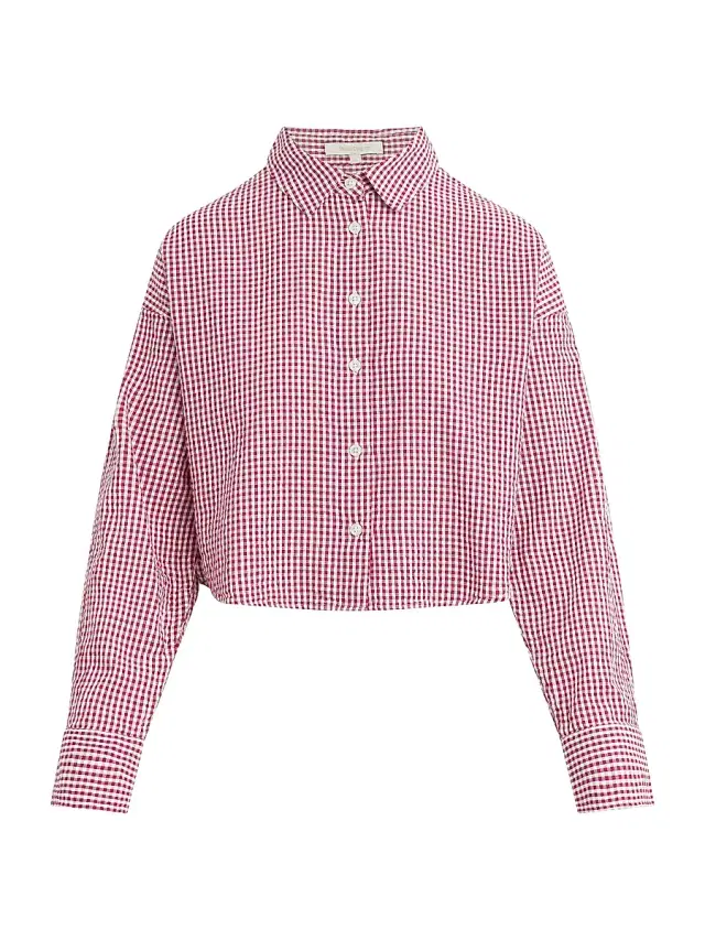 Women's The Crop Ex Boyfriend Gingham Shirt - Raspberry White