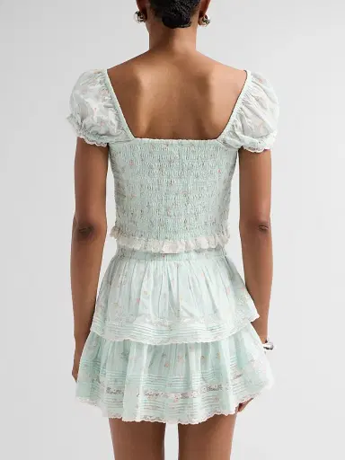 LoveShackFancy Women's Daini Floral Smocked Top - Celadon Drift - Size XL | Thumbnail 3 LoveShackFancy Women's Daini Floral Smocked Top - Celadon Drift - Size XL | Thumbnail 3