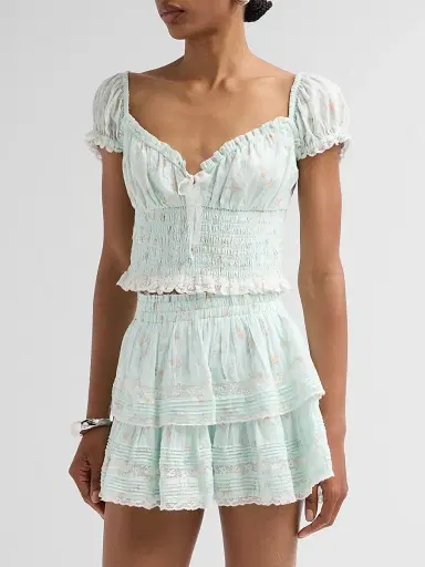 LoveShackFancy Women's Daini Floral Smocked Top - Celadon Drift - Size XL | Thumbnail 4 LoveShackFancy Women's Daini Floral Smocked Top - Celadon Drift - Size XL | Thumbnail 4