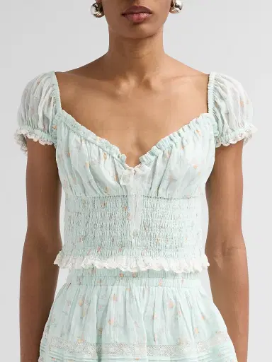 LoveShackFancy Women's Daini Floral Smocked Top - Celadon Drift - Size XL | Thumbnail 5 LoveShackFancy Women's Daini Floral Smocked Top - Celadon Drift - Size XL | Thumbnail 5