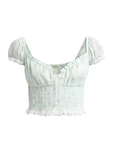 LoveShackFancy Women's Daini Floral Smocked Top - Celadon Drift - Size XL | Thumbnail 1 LoveShackFancy Women's Daini Floral Smocked Top - Celadon Drift - Size XL | Thumbnail 1