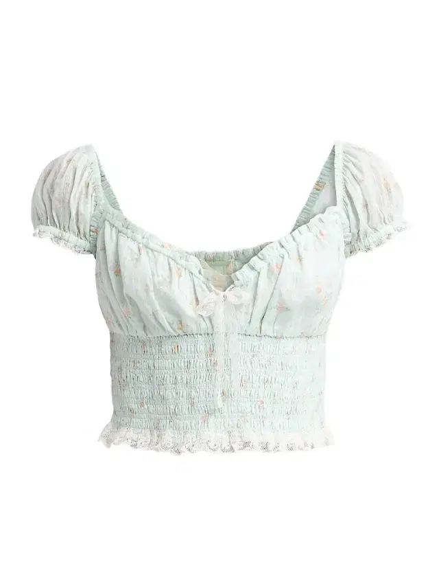 LoveShackFancy Women's Daini Floral Smocked Top - Celadon Drift