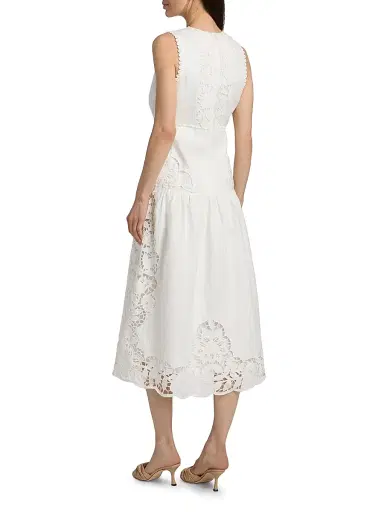 Farm Rio Women's Richilieu Embroidered V-Neck Midi-Dress - Off White | Thumbnail 5