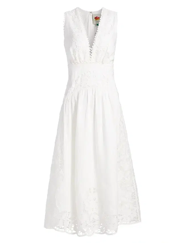 Farm Rio Women's Richilieu Embroidered V-Neck Midi-Dress - Off White