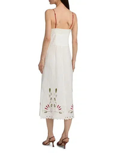 Farm Rio Women's Tulip Richilieur Embroidered Linen Midi-Dress - Off White | Thumbnail 5