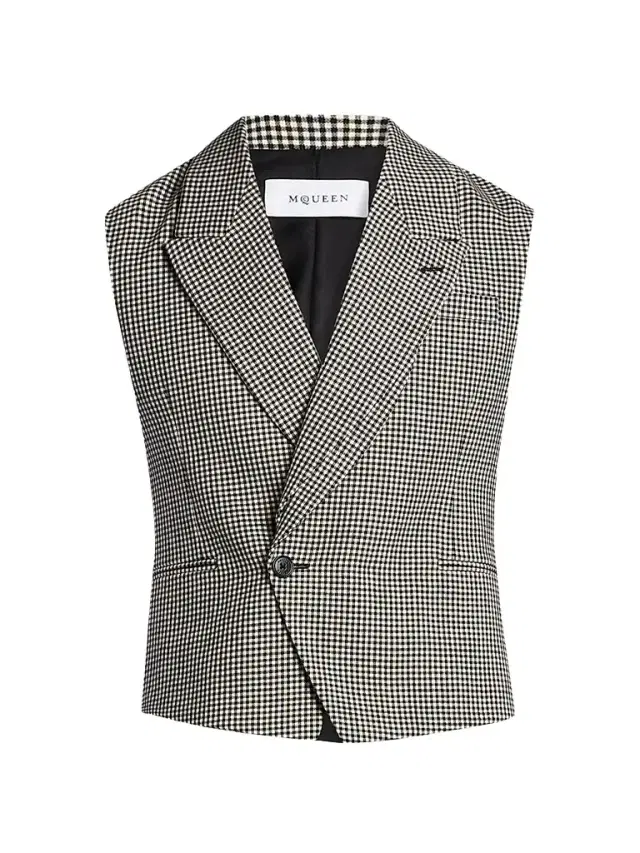 McQueen Men's Gingham Wool Vest - Black