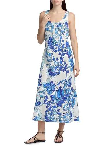 Johnny Was Women's Naidda Botanical Linen Bias-Cut Midi-Dress | Thumbnail 2 Johnny Was Women's Naidda Botanical Linen Bias-Cut Midi-Dress | Thumbnail 2