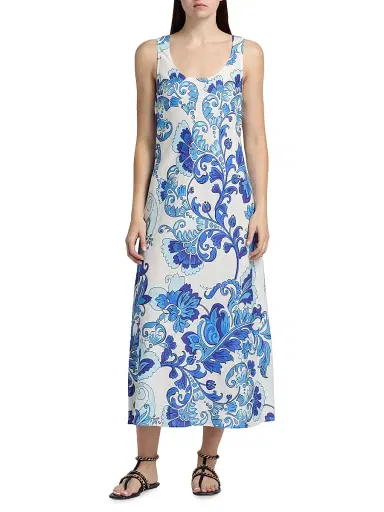 Johnny Was Women's Naidda Botanical Linen Bias-Cut Midi-Dress | Thumbnail 3 Johnny Was Women's Naidda Botanical Linen Bias-Cut Midi-Dress | Thumbnail 3