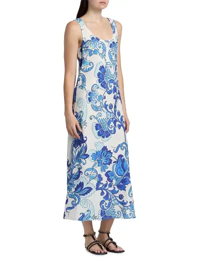 Johnny Was Women's Naidda Botanical Linen Bias-Cut Midi-Dress | Thumbnail 4 Johnny Was Women's Naidda Botanical Linen Bias-Cut Midi-Dress | Thumbnail 4