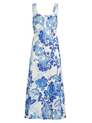 Johnny Was Women's Naidda Botanical Linen Bias-Cut Midi-Dress | Thumbnail 1 Johnny Was Women's Naidda Botanical Linen Bias-Cut Midi-Dress | Thumbnail 1