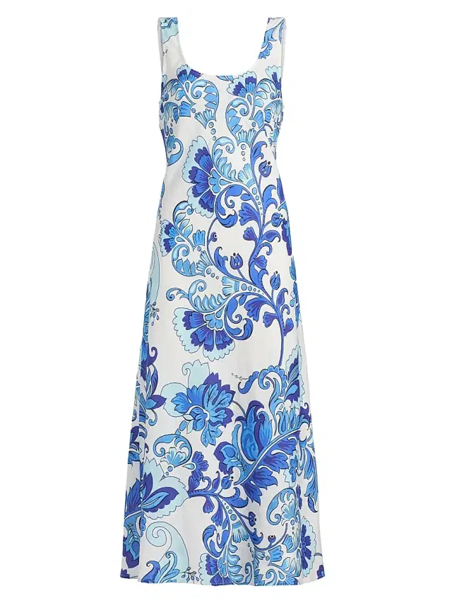 Johnny Was Women's Naidda Botanical Linen Bias-Cut Midi-Dress - Naidda