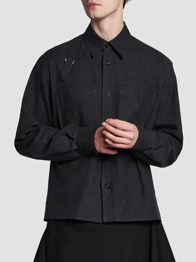 Alexander McQueen Men's Harness Cotton Flannel Shirt - Charcoal - Size 46 | Thumbnail 3