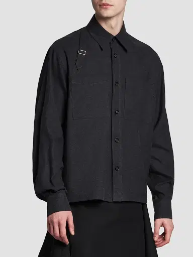 Alexander McQueen Men's Harness Cotton Flannel Shirt - Charcoal - Size 46 | Thumbnail 4