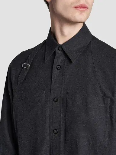 Alexander McQueen Men's Harness Cotton Flannel Shirt - Charcoal - Size 46 | Thumbnail 6