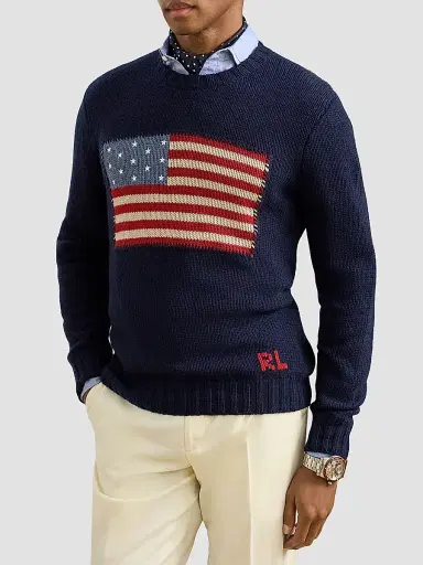 Ralph Lauren Purple Label Men's American Flag Cashmere Pullover Sweater - Classic Chairman Navy - Size XXL | Thumbnail 2 Ralph Lauren Purple Label Men's American Flag Cashmere Pullover Sweater - Classic Chairman Navy - Size XXL | Thumbnail 2