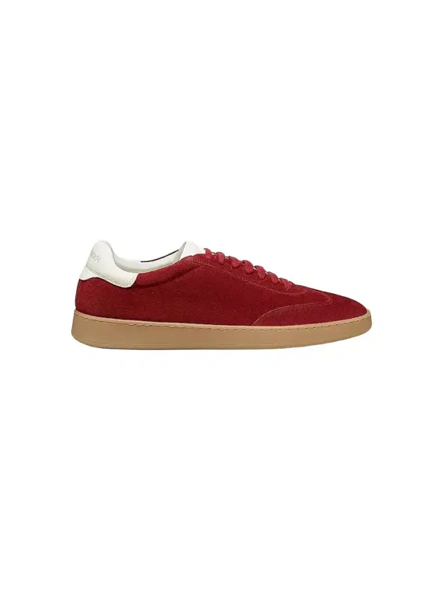 Stuart Weitzman Men's Banner Low-Top Suede Sneakers - Maroon White Bianco