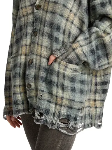 R13 Women's Plaid Wool-Cashmere Oversized Cardigan - Grey Black Plaid - Size XXS | Thumbnail 6 R13 Women's Plaid Wool-Cashmere Oversized Cardigan - Grey Black Plaid - Size XXS | Thumbnail 6