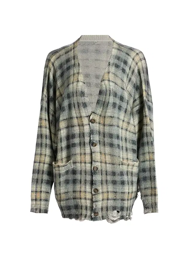R13 Women's Plaid Wool-Cashmere Oversized Cardigan - Grey Black Plaid