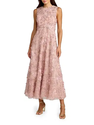 Mac Duggal Women's Petite Floral-Embroidered Sleeveless Midi-Dress | Thumbnail 1 Mac Duggal Women's Petite Floral-Embroidered Sleeveless Midi-Dress | Thumbnail 1