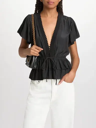 Ramy Brook Women's Emberly Chiffon Tiered Blouse - Black - Size XS | Thumbnail 3 Ramy Brook Women's Emberly Chiffon Tiered Blouse - Black - Size XS | Thumbnail 3