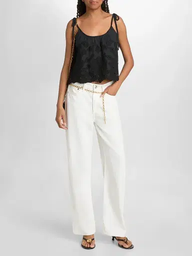 Ramy Brook Women's Elsie Embroidered Crop Top - Black Embroidery - Size XL | Thumbnail 2