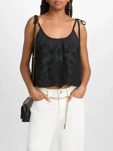 Ramy Brook Women's Elsie Embroidered Crop Top - Black Embroidery - Size XL | Thumbnail 3