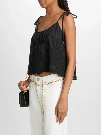 Ramy Brook Women's Elsie Embroidered Crop Top - Black Embroidery - Size XL | Thumbnail 4
