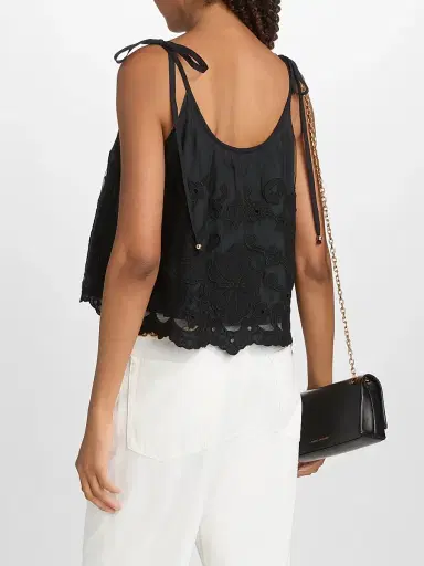Ramy Brook Women's Elsie Embroidered Crop Top - Black Embroidery - Size XL | Thumbnail 5