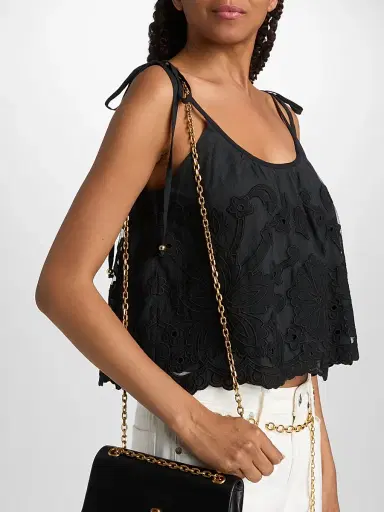 Ramy Brook Women's Elsie Embroidered Crop Top - Black Embroidery - Size XL | Thumbnail 6