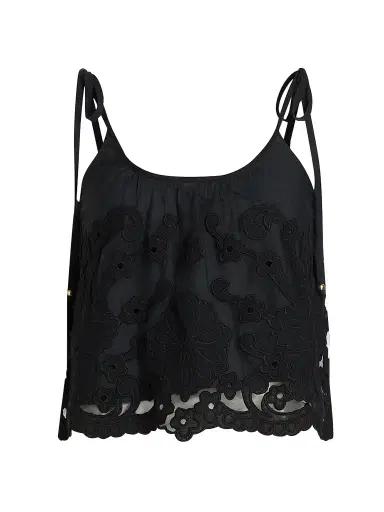 Ramy Brook Women's Elsie Embroidered Crop Top - Black Embroidery - Size XL | Thumbnail 1
