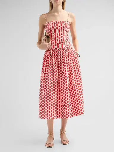 Cara Cara Women's Rahi Ruched Midi Dress - Celeste Spot Red - Size 14 | Thumbnail 2