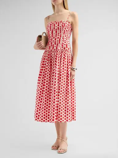 Cara Cara Women's Rahi Ruched Midi Dress - Celeste Spot Red - Size 14 | Thumbnail 4