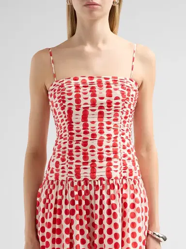 Cara Cara Women's Rahi Ruched Midi Dress - Celeste Spot Red - Size 14 | Thumbnail 5