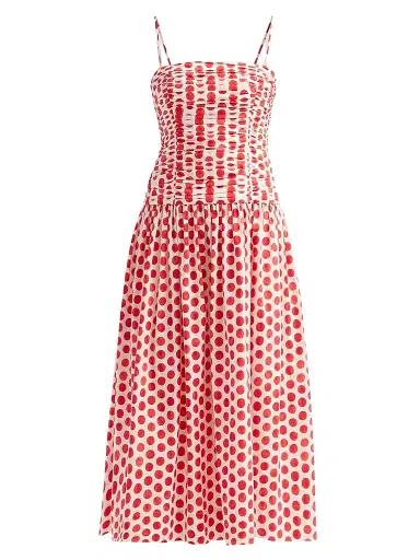Cara Cara Women's Rahi Ruched Midi Dress - Celeste Spot Red - Size 14 | Thumbnail 1