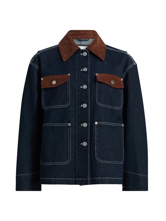 3.1 Phillip Lim Women's Contrast Corduroy-Trim Denim Chore Jacket - Dark Indigo