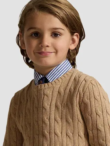 Polo Ralph Lauren Little Boy's & Boy's Cable-Knit Crewneck Sweater - Camel Heather | Thumbnail 4