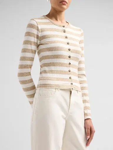 rag & bone Women's The Wide Striped Rib-Knit Cardigan - Toffee - Size Large | Thumbnail 5 rag & bone Women's The Wide Striped Rib-Knit Cardigan - Toffee - Size Large | Thumbnail 5