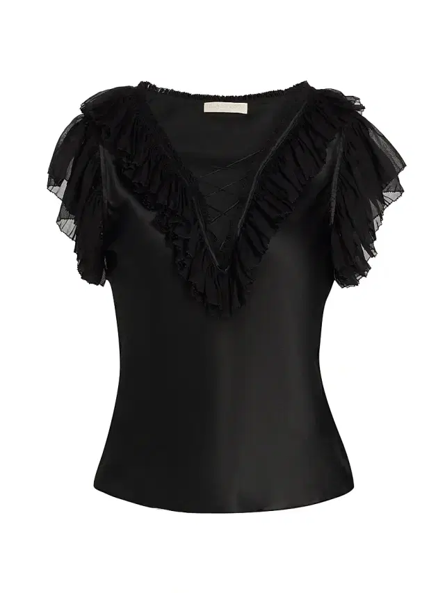 Women's Ilyana Ruffled Silk Top - Noir