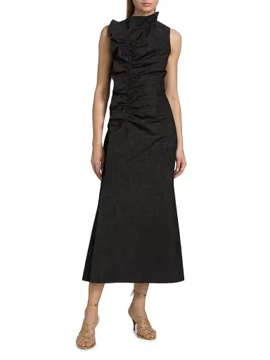 Ulla Johnson Women's Demetria Ruched Midi-Dress - Obsidian | Thumbnail 3